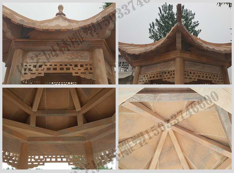 中式大理石涼亭，石雕六角亭子細(xì)節(jié)圖，定制中式景觀涼亭