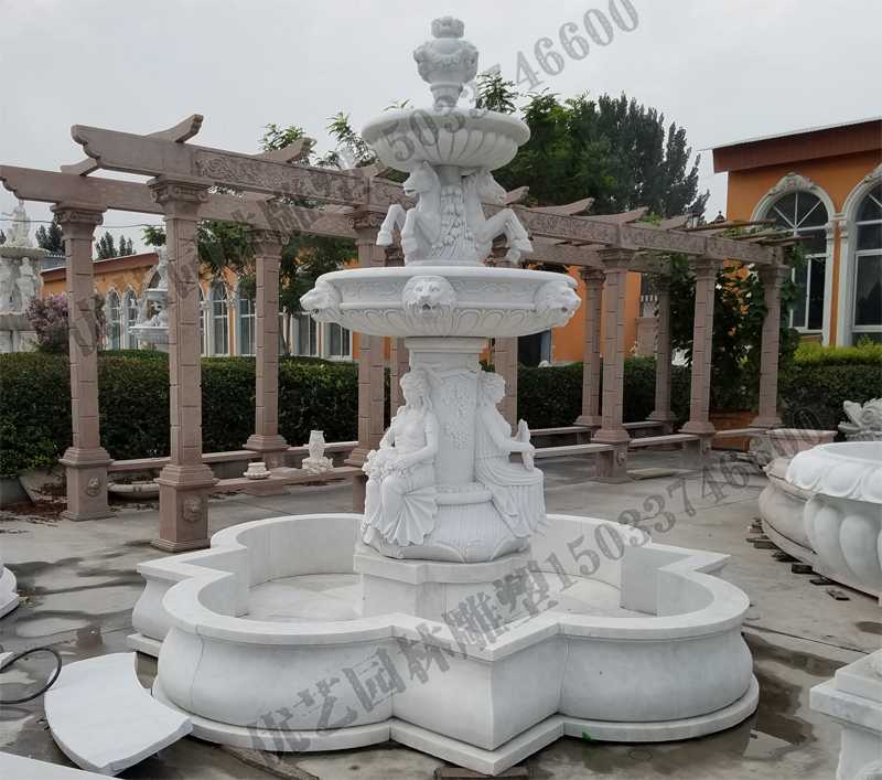 大理石噴泉，歐式人物動物噴泉，室外景觀噴泉定制