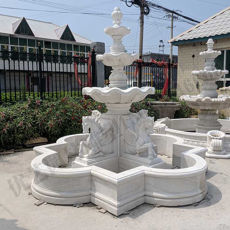 景觀雕塑定制，石雕噴泉廠家，歐式白馬石雕噴泉