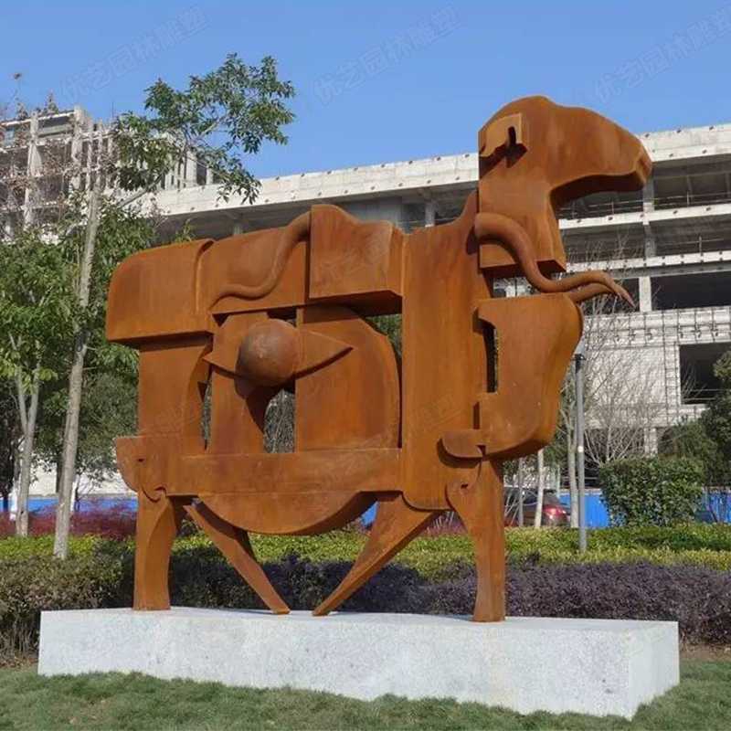 耐候鋼雕塑，抽象牛耐候鋼擺件